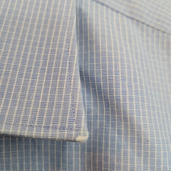 Thomas Mens Button-Up Shirt 15.5 Blue Cotton Striped Slim Fit Long Sleeves - Picture 5 of 7